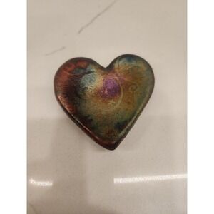 Raku Pottery Colored Heart Jeremy Diller Signed  Paperweight 3 Inch Iridescent